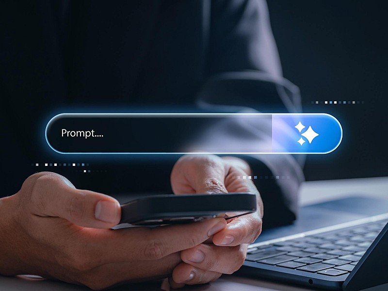 Bedienung eines Smartphones mit digitaler Prompt-Eingabe für künstliche Intelligenz im Arbeitsumfeld